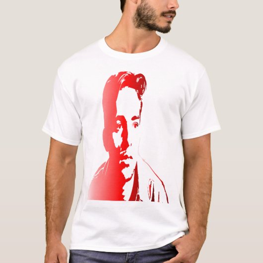 ein junger Mann, in Rottönen dargestellt T-Shirt (Vorderseite)