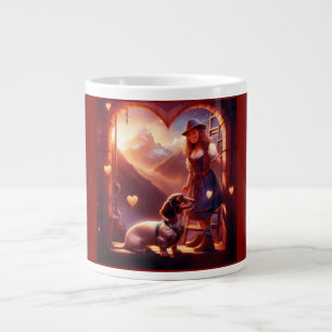 Ein junges Alpenmädchen und ihre liebende Dackel Jumbo-Tasse