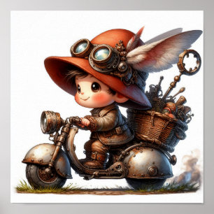 Ein junges glückliches Kind mit einem Steampunk-Sc Poster