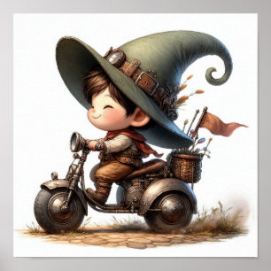 Ein junges glückliches Kind mit einem Steampunk-Sc Poster