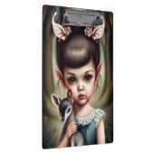 Ein junges Mädchen, das ein Reh hält Klemmbrett (Rechts)