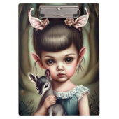 Ein junges Mädchen, das ein Reh hält Klemmbrett (Vorderseite)