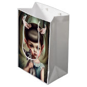 Ein junges Mädchen, das ein Reh hält Mittlere Geschenktüte (Vorderseite Schrägansicht)