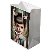 Ein junges Mädchen, das ein Reh hält Mittlere Geschenktüte (Rückseite Schrägansicht)