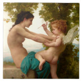 Ein junges Mädchen, das sich gegen Eros verteidigt Fliese (Vorderseite)