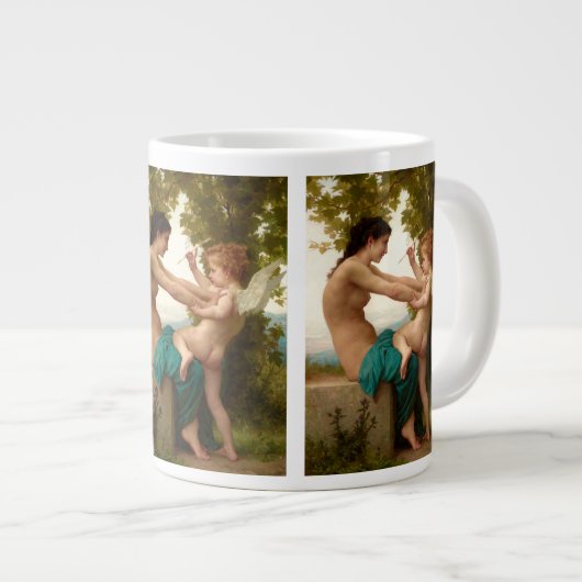 Ein junges Mädchen, das sich gegen Eros verteidigt Jumbo-Tasse (Vorderseite Rechts)