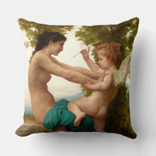 Ein junges Mädchen, das sich gegen Eros verteidigt Kissen