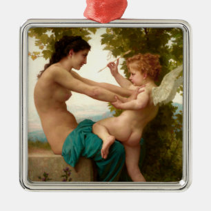 Ein junges Mädchen, das sich gegen Eros verteidigt Ornament Aus Metall