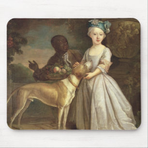 Ein junges Mädchen mit einem Hund und einer Seite, Mousepad