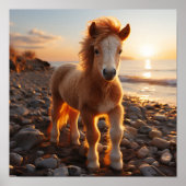 Ein junges Pferd mit einer Manche fließender Gänge Poster (Vorne)