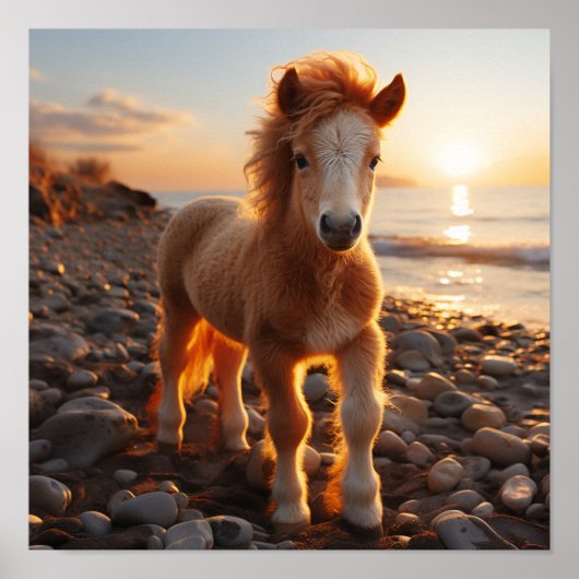 Ein junges Pferd mit einer Manche fließender Gänge Poster (Vorne)