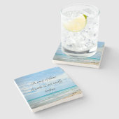 Ein Kabel von drei Stränden Blue Ocean Steinuntersetzer (Seitenansicht)