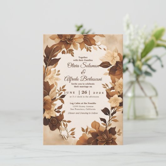 Ein Kaffee & Creme Herbst Blumenkonzert Einladung (Stehend Vorderseite)