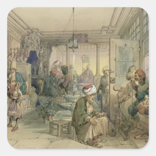 Ein Kaffeehaus, Konstantinopel, 1854 (Pen & Tinte Quadratischer Aufkleber (Vorderseite)