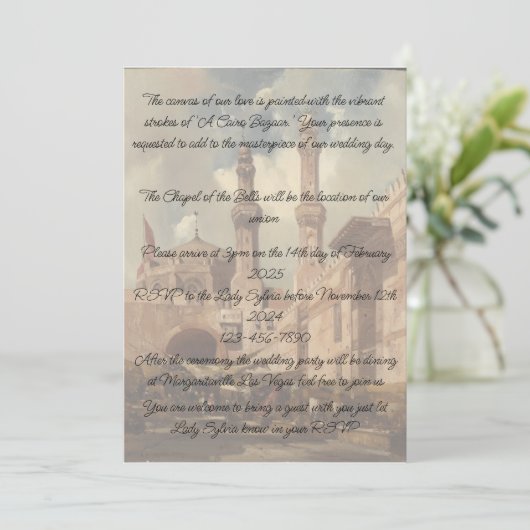 Ein Kairo Bazaar ist der Hintergrund für Einladung (Stehend Vorderseite)