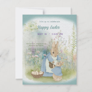 Ein Kaninchenweibchen mit einem Babykaninchen und RSVP Karte