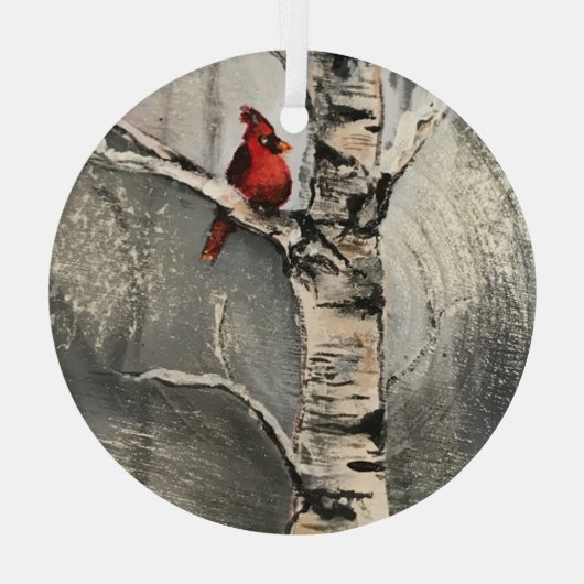 Ein Kardinal im Winter Ornament Aus Glas (Rückseite)