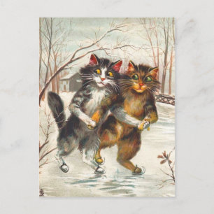 Ein Katzchen-Paar beim Eislaufen Postkarte