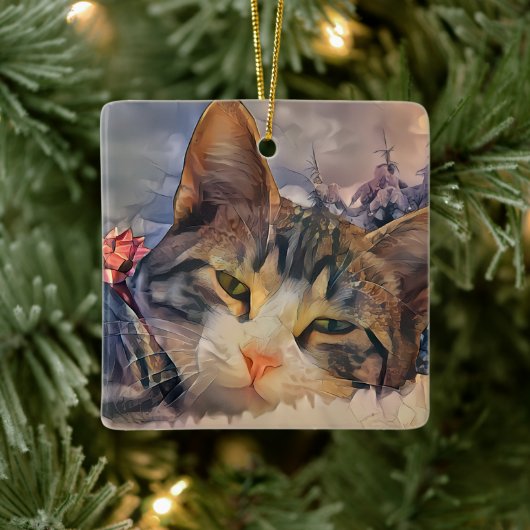Ein Kätzchen Weihnachten Keramikornament (Baum)