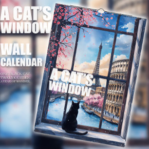 Ein Katzen-Fenster-Kalender – Eine schwarze Katze  Kalender