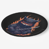 ein Katzenkrieger mit einem Schwert in der Hand Pappteller (Schrägansicht)