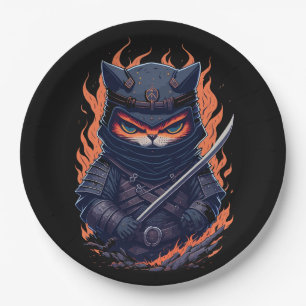 ein Katzenkrieger mit einem Schwert in der Hand Pappteller