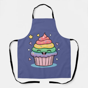 Ein Kawaii-Giggling-Kuchen mit Regenbogen-Zuckergu Schürze