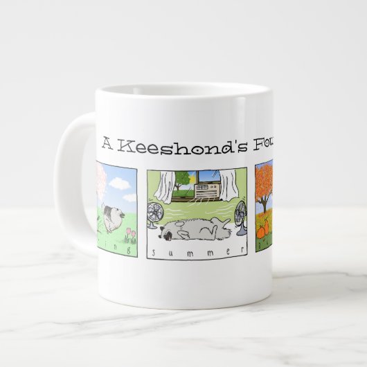 Ein Keeshond genießt die vier Jahreszeiten - Spaß Jumbo-Tasse (Vorderseite Links)