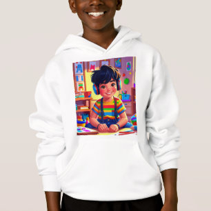 Ein Kind in einem gestreiften Shirt und Kopfhörer