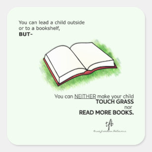 Ein Kind nach draußen oder zu einem Bücherregal fü Quadratischer Aufkleber