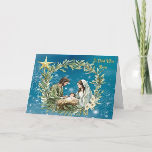 Ein Kind war eine Geborene Weihnachtskarte Dankeskarte (Vorderseite)