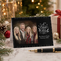 Ein Kind wird geboren Kariertes Foto Weihnachtskar