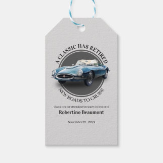 Ein Klassiker ist in Rente gegangen Blaue Auto-Ren Geschenkanhänger