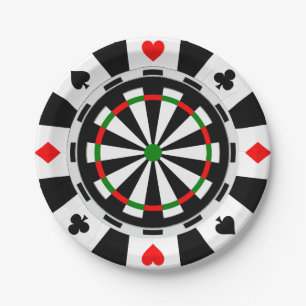 Ein klassisches Spiel im Darts Poker Chip Style Pappteller