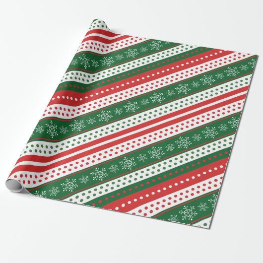 Ein klassisches Weihnachtsmuster Streifen Schneefl Geschenkpapier (Ungerollt)