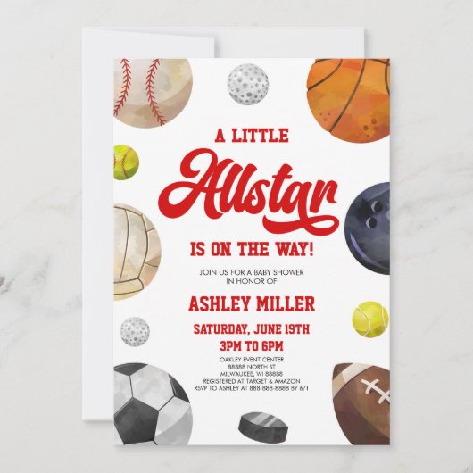 Ein kleiner Allstar ist unterwegs! Sporthinderdusc Einladung (Vorderseite)