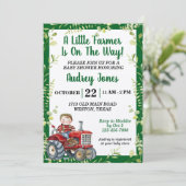 Ein kleiner Bauer ist auf dem Weg zur Babydusche Einladung (Stehend Vorderseite)