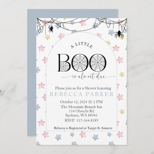 Ein kleiner Boo ist fast auf die Kinderdusche ange Einladung (Vorne/Hinten)