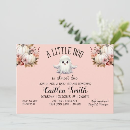 Ein kleiner Boo ist fast das passende Baby Dusche  Einladung (Stehend Vorderseite)