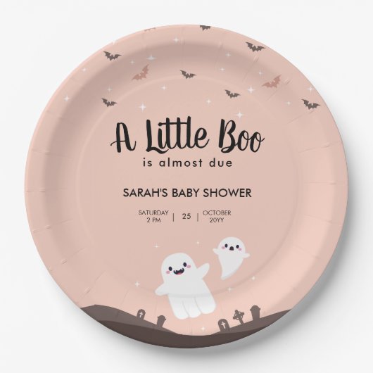 Ein kleiner Boo ist fast das passende Baby Duschko Pappteller (Vorderseite)