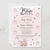 Ein kleiner Boo ist fast die richtige Pink-Babydus Einladung (Vorderseite)