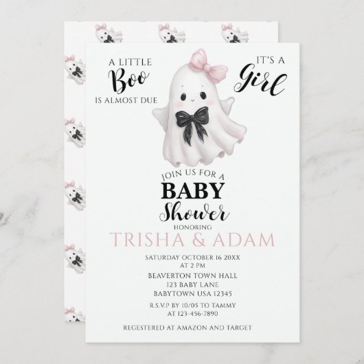 Ein kleiner Boo ist fast fällig - Halloween-Kinder Einladung (Vorne/Hinten)