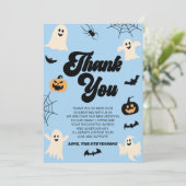 Ein kleiner Boo ist fast fällig! Halloween-Kinderd Dankeskarte (Stehend Vorderseite)