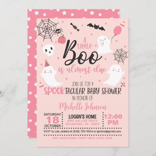 Ein kleiner Boo ist fast fällig - Mädchen (pink) Einladung (Vorne/Hinten)