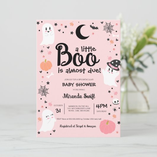 Ein kleiner Boo ist fast fällig, Niedliche Ghost B Einladung (Stehend Vorderseite)