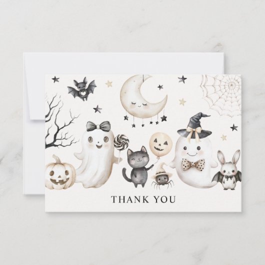 Ein kleiner Boo ist fast gerade wegen Halloween-Ki Dankeskarte (Vorderseite)