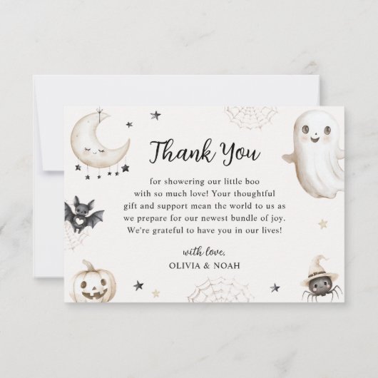 Ein kleiner Boo ist fast gerade wegen Halloween-Ki Dankeskarte (Rückseite)