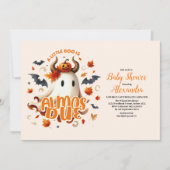 Ein kleiner Boo ist fast gerade wegen Halloween-Ki Einladung (Vorderseite)