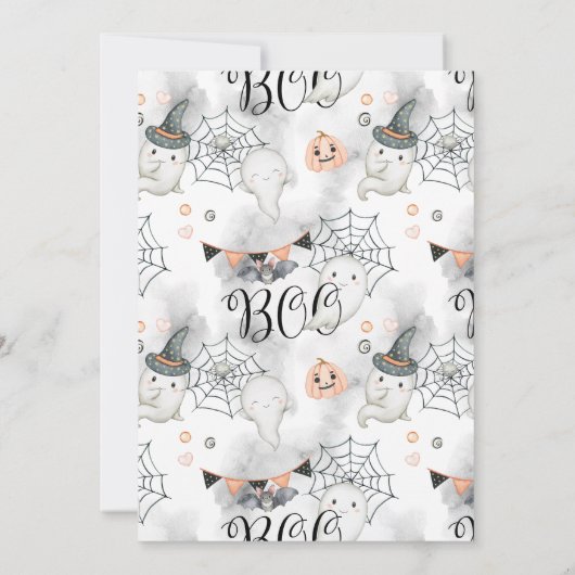 Ein kleiner Boo ist fast gerade wegen Halloween-Ki Einladung (Rückseite)