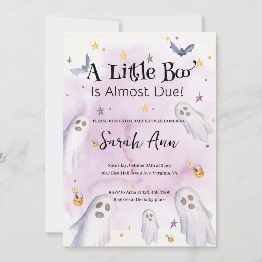 Ein kleiner Boo ist fast passend für eine Babydusc Einladung (Vorderseite)